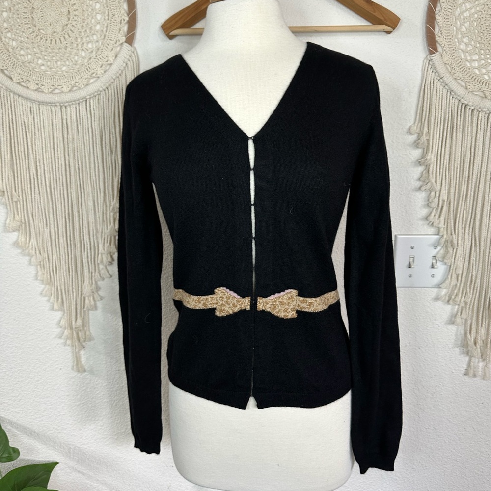Weekend max mara Chic Black Cardigan with Gold bow Accents medium